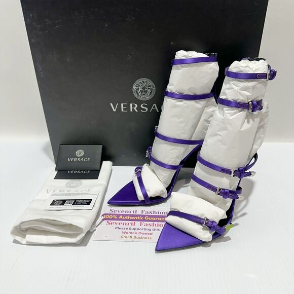 Versace Runway Pin-Point 38.5 Strappy Heel Sandals Purple Orchid NIB $1,575 - Picture 6 of 14
